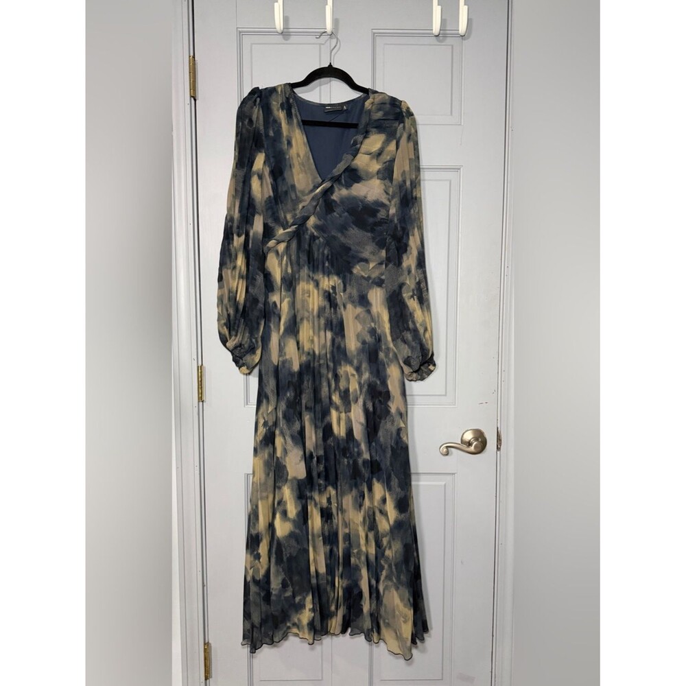 ASOS Beige and Black Long-Sleeve V-Neck Maxi Dress